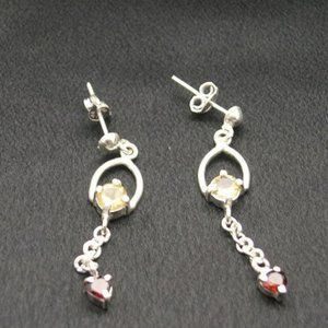 New Sterling Silver Garnet Citrine Stone Earrings